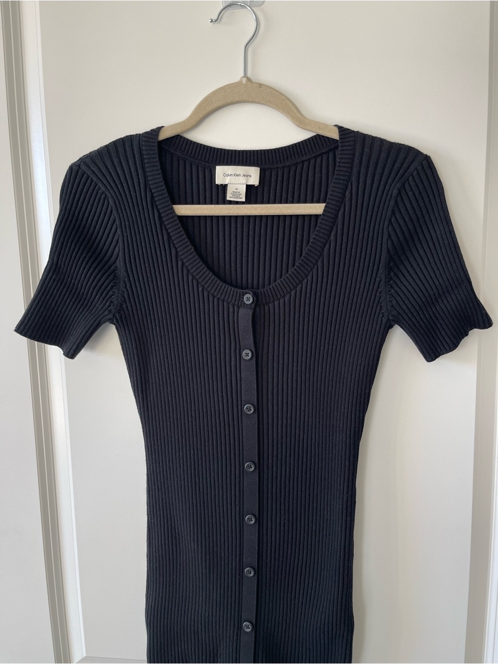 Calvin Klein Cotton Rib Button-Down Dress - Picture 4 of 5